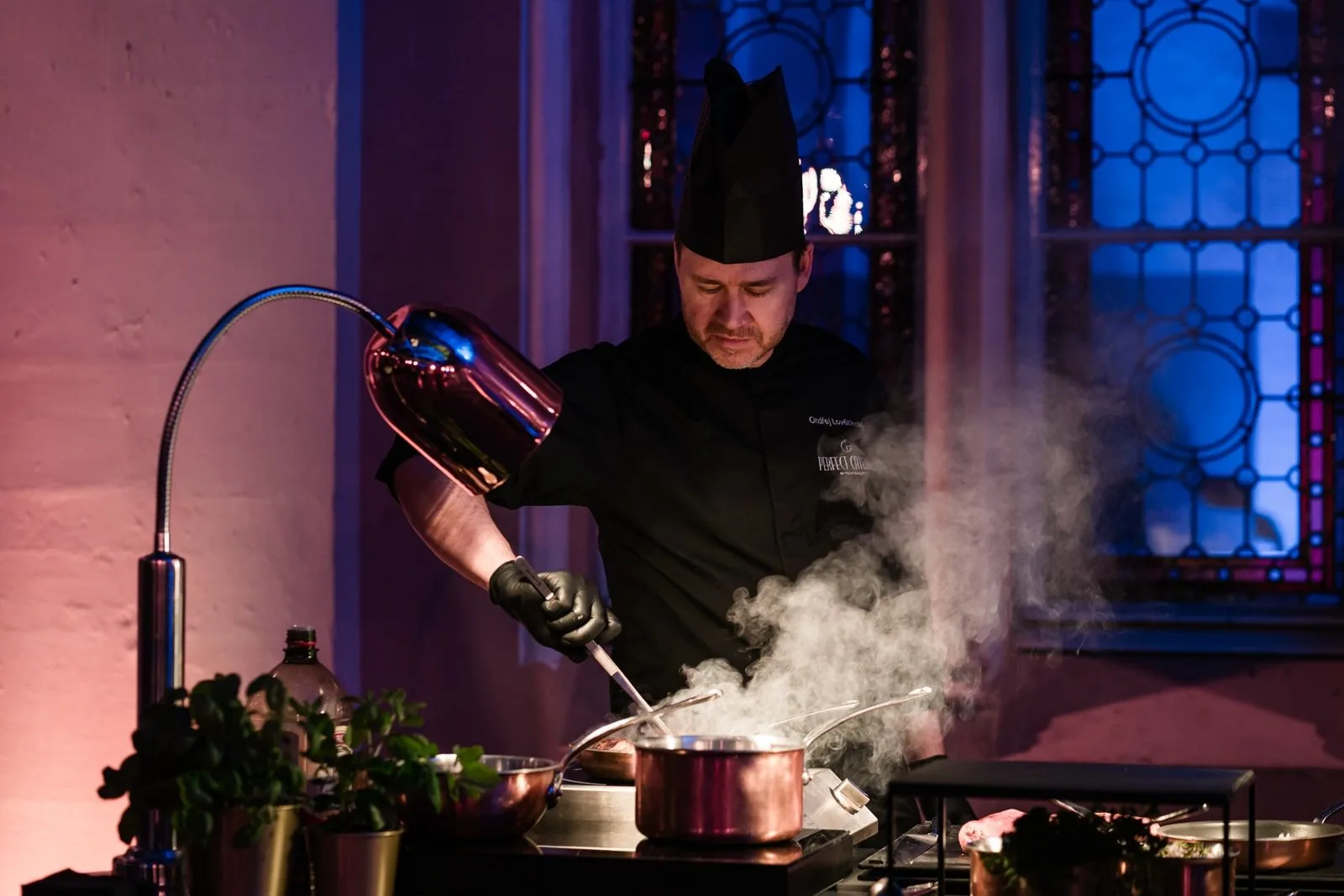 Chef live cooking at a social event